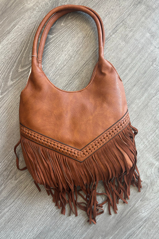 Whiskey fringe hobo bag