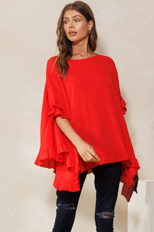 Ruffle trim blouse (ONE SIZE) multiple colors available