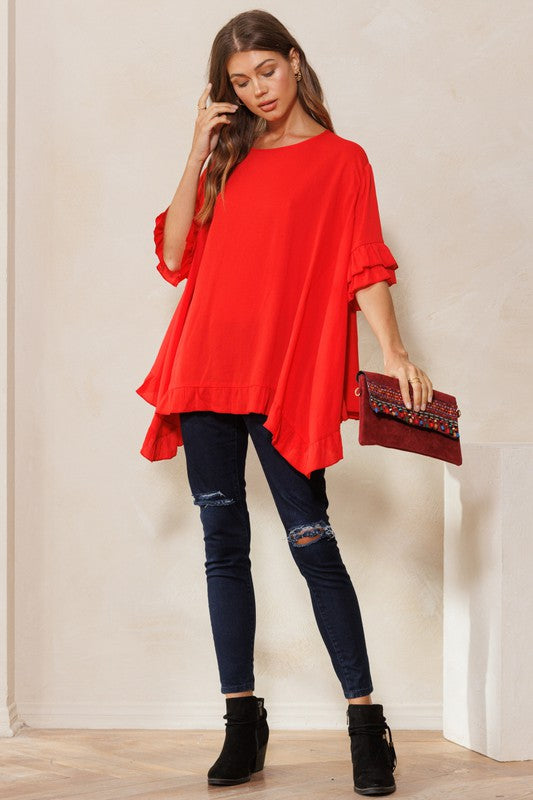 Ruffle trim blouse (ONE SIZE) multiple colors available