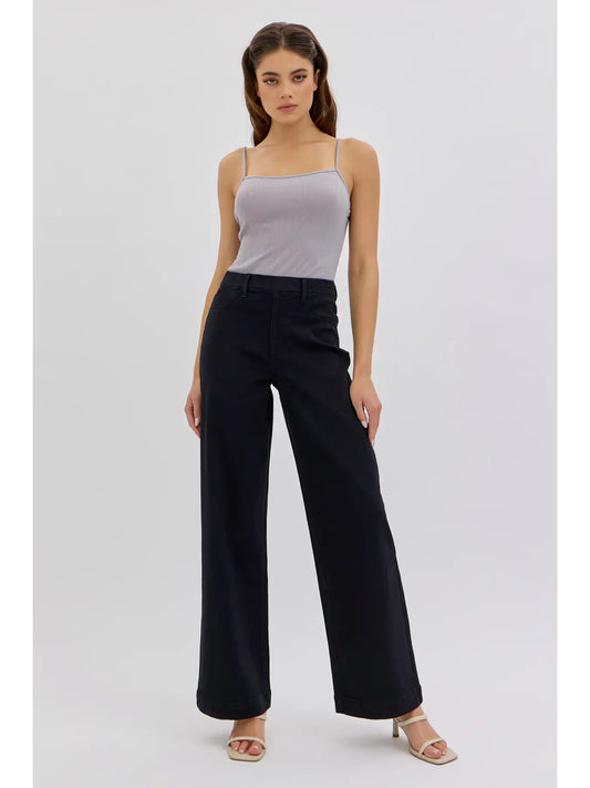 High rise pull on wide leg denim