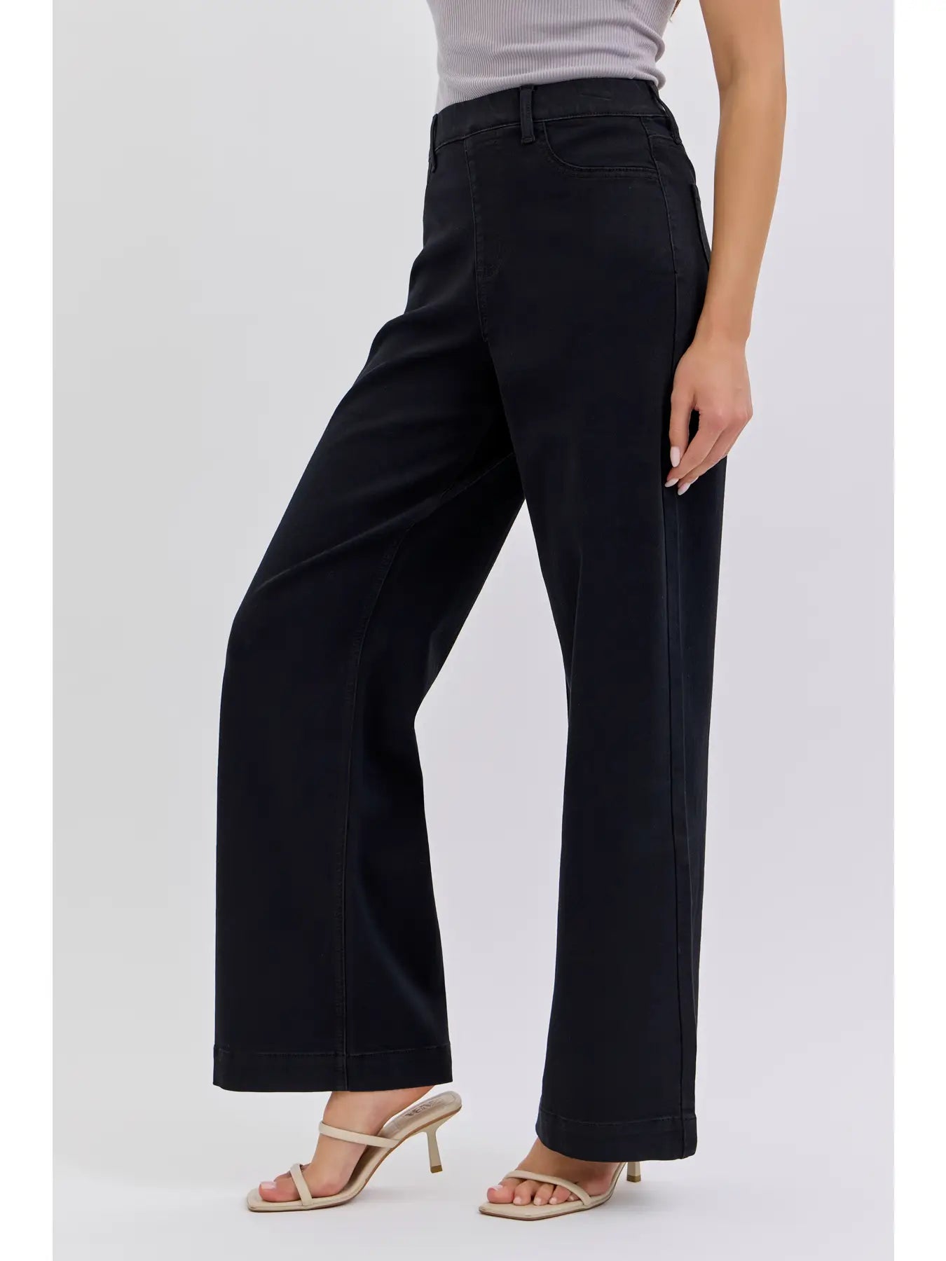 High rise pull on wide leg denim