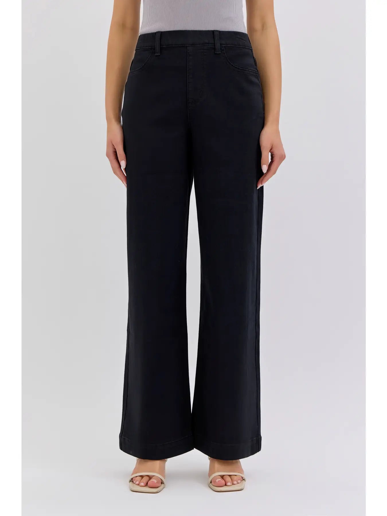 High rise pull on wide leg denim