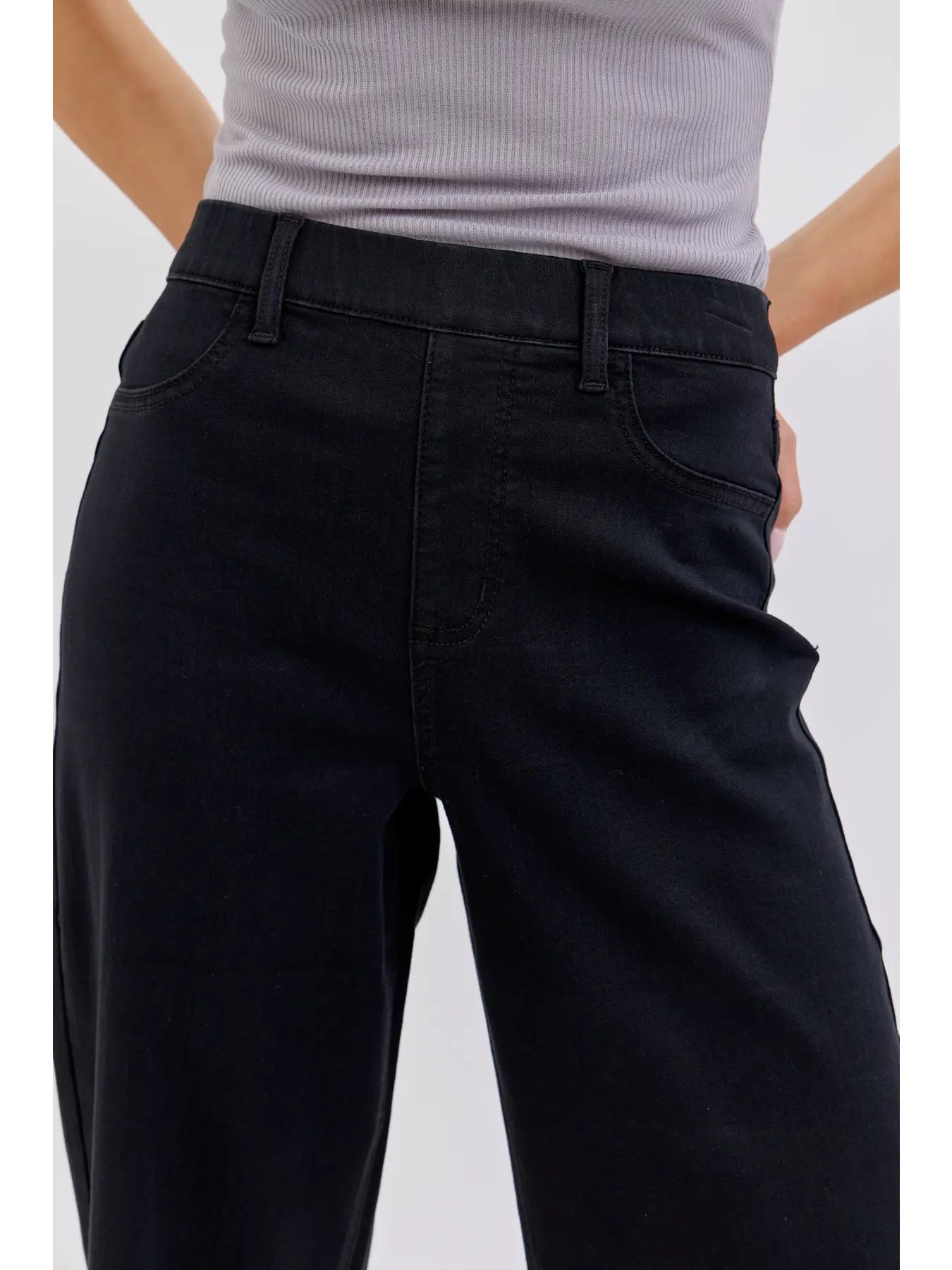 High rise pull on wide leg denim