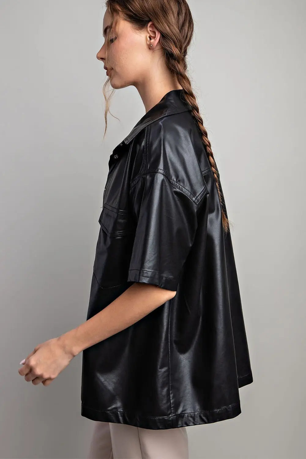 Vegan leather button down shirt