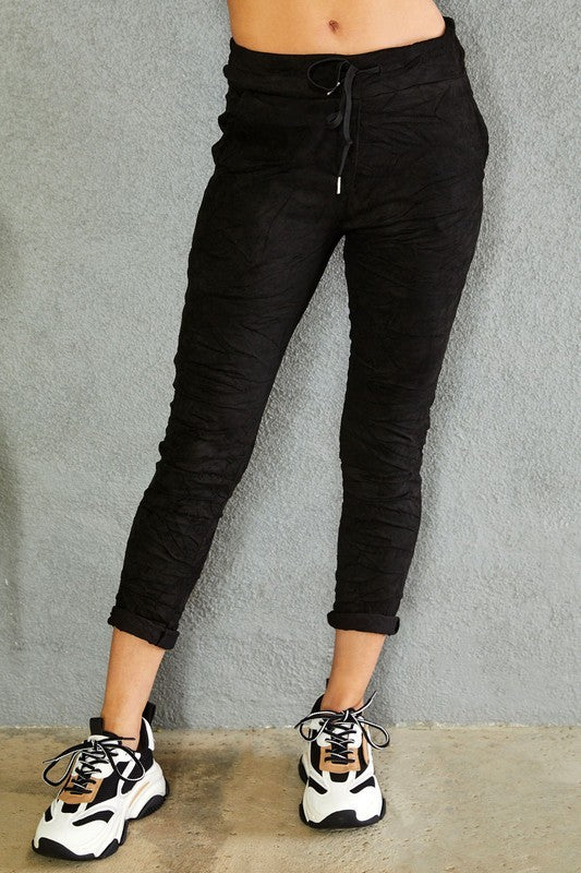 Faux suede crinkle jogger