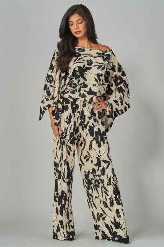Print crinkle kimono pant set (2 colors)