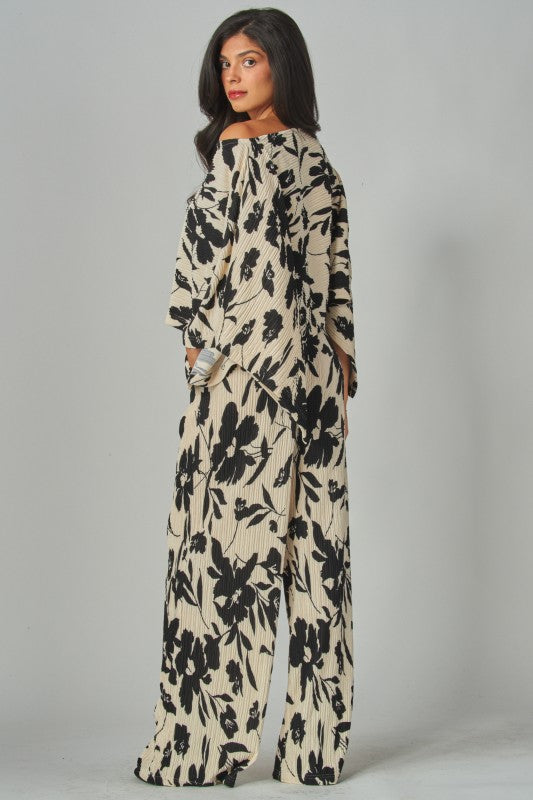 Print crinkle kimono pant set (2 colors)