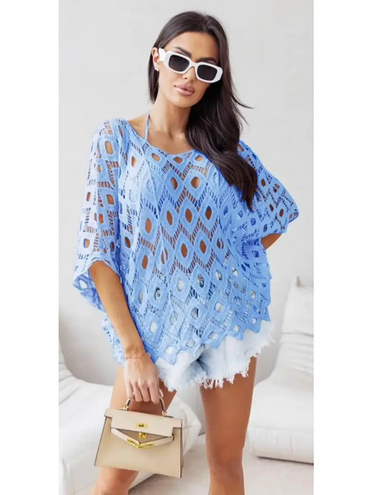 Light blue crocheted top (one size)