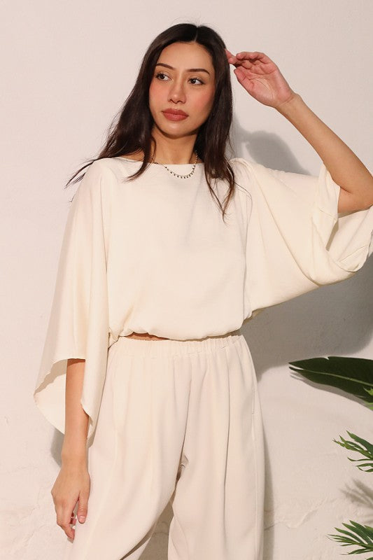 Poly silk kimono bubble top