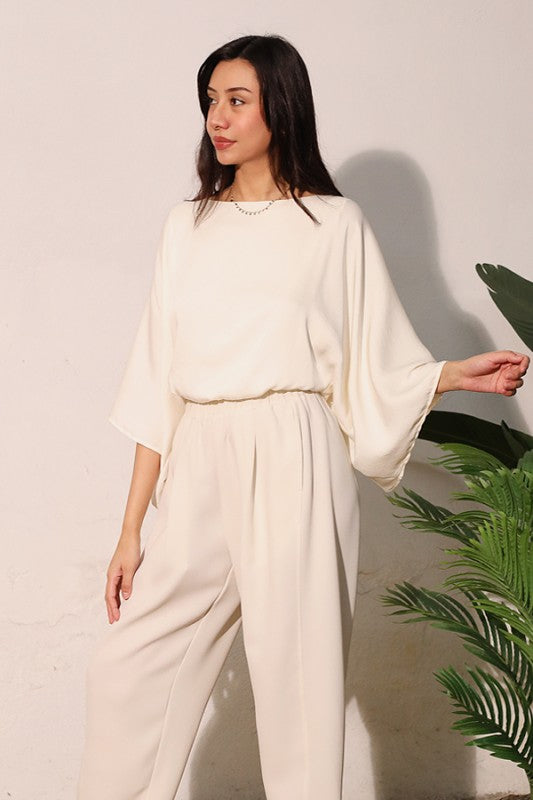 Poly silk kimono bubble top