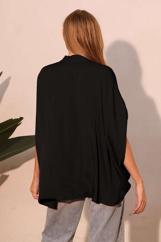 Washed poly silk kaftan blouse