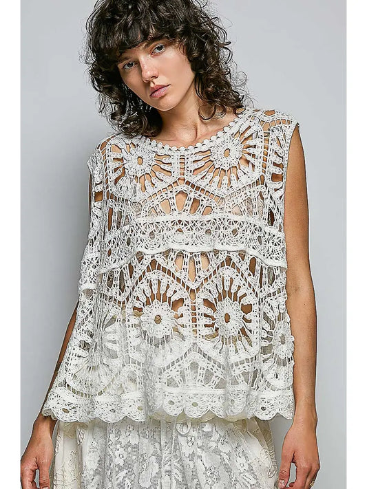 Boho crochet relaxed fit top (one size)