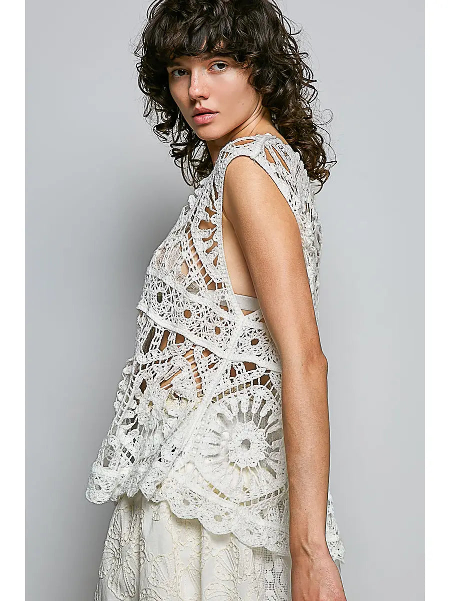 Boho crochet relaxed fit top (one size)