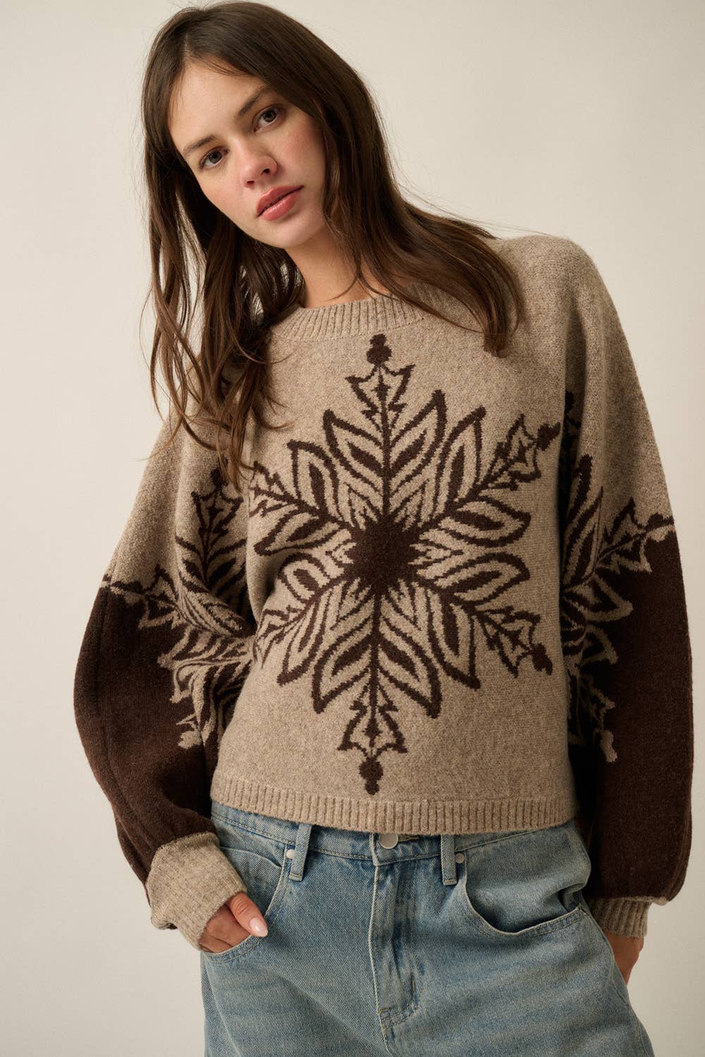 Snowflake Jacquard-Knit Dolman-Sleeve Sweater