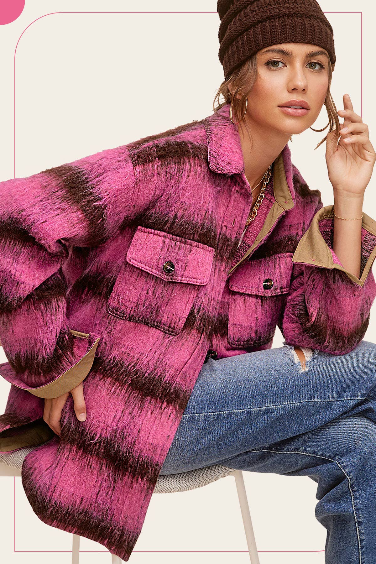 JKT1800-Brushed Mohair Button Down Oversized Jacket Fall