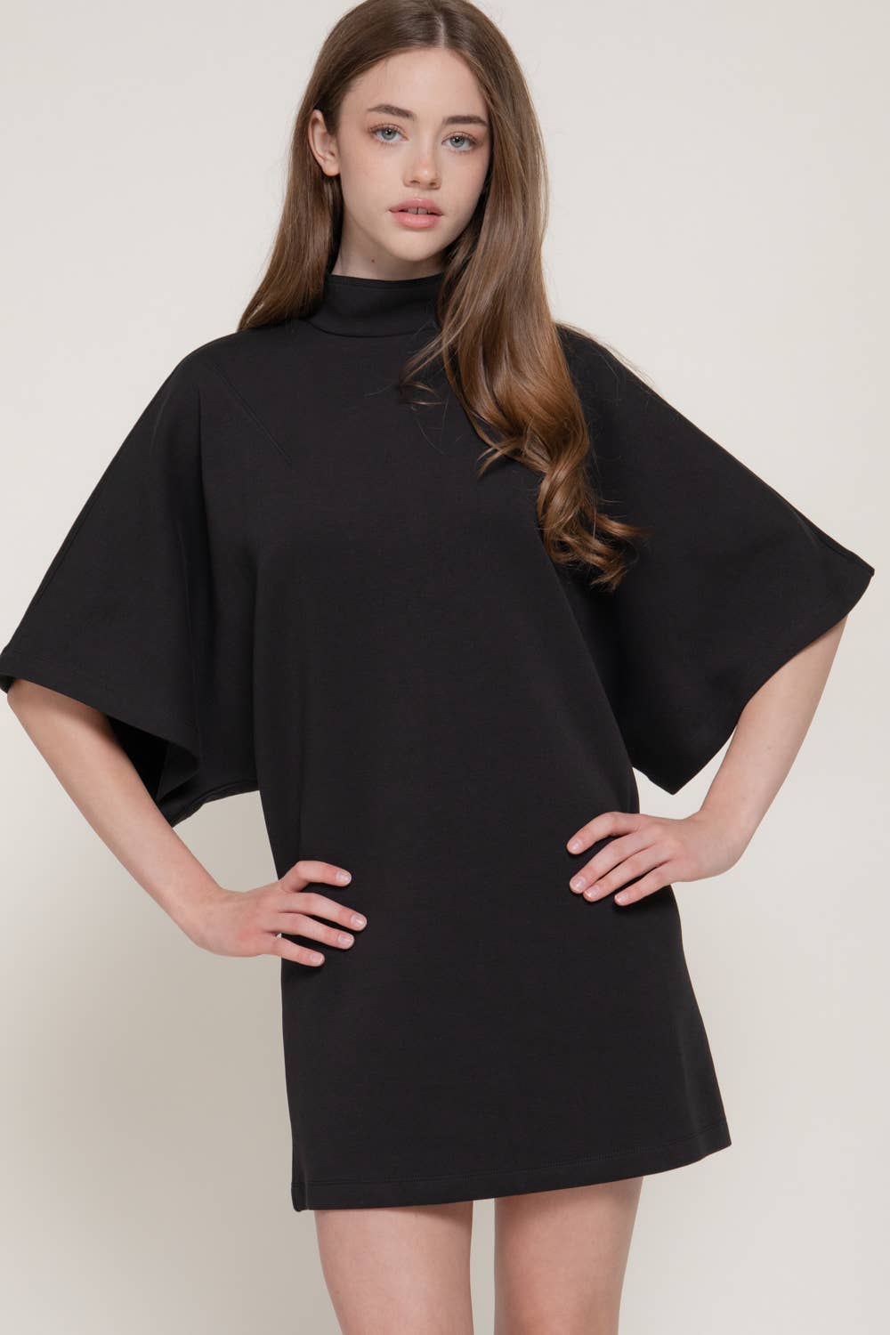 Batwing Short Sleeve High Neck Mini Dress