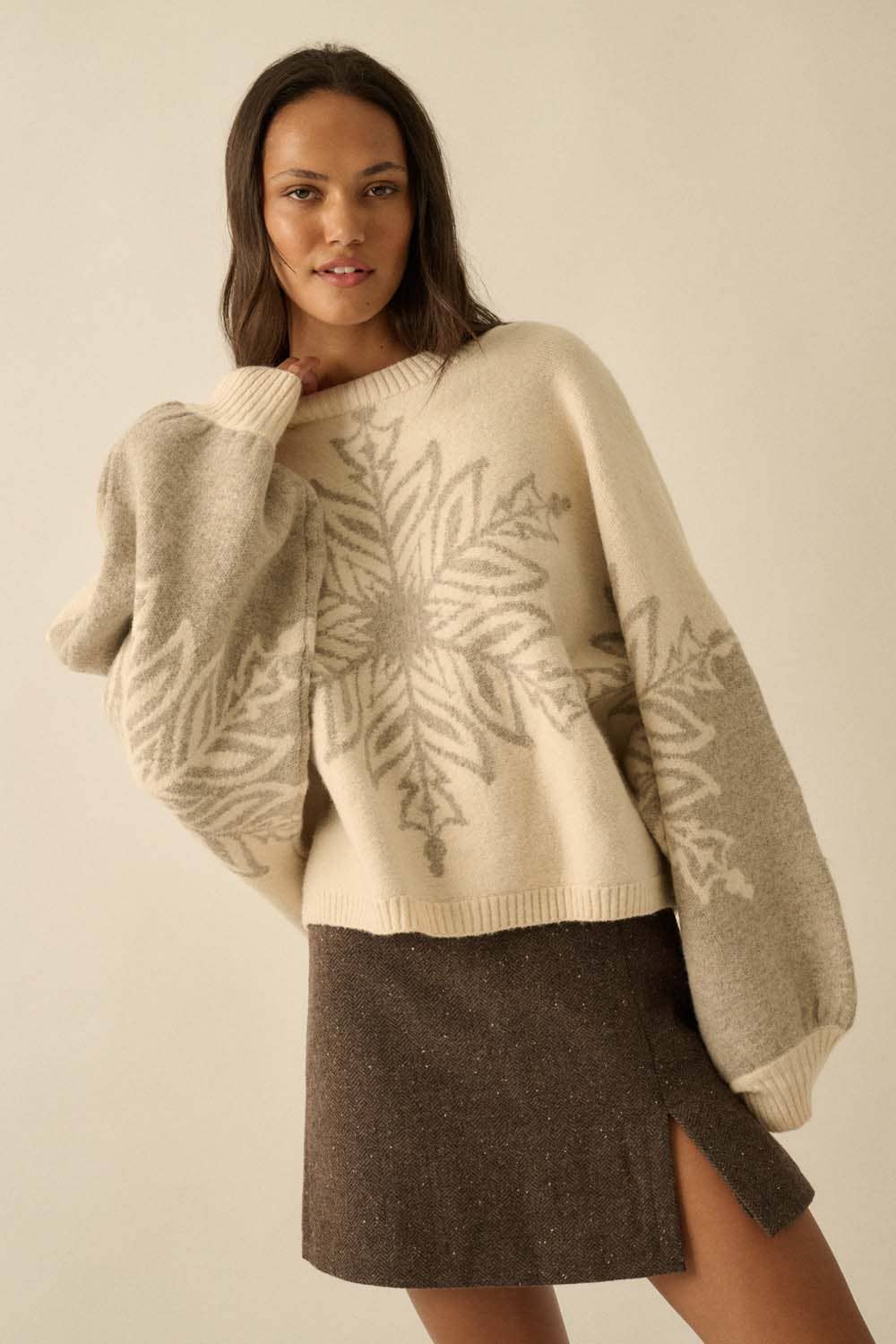 Snowflake Jacquard-Knit Dolman-Sleeve Sweater