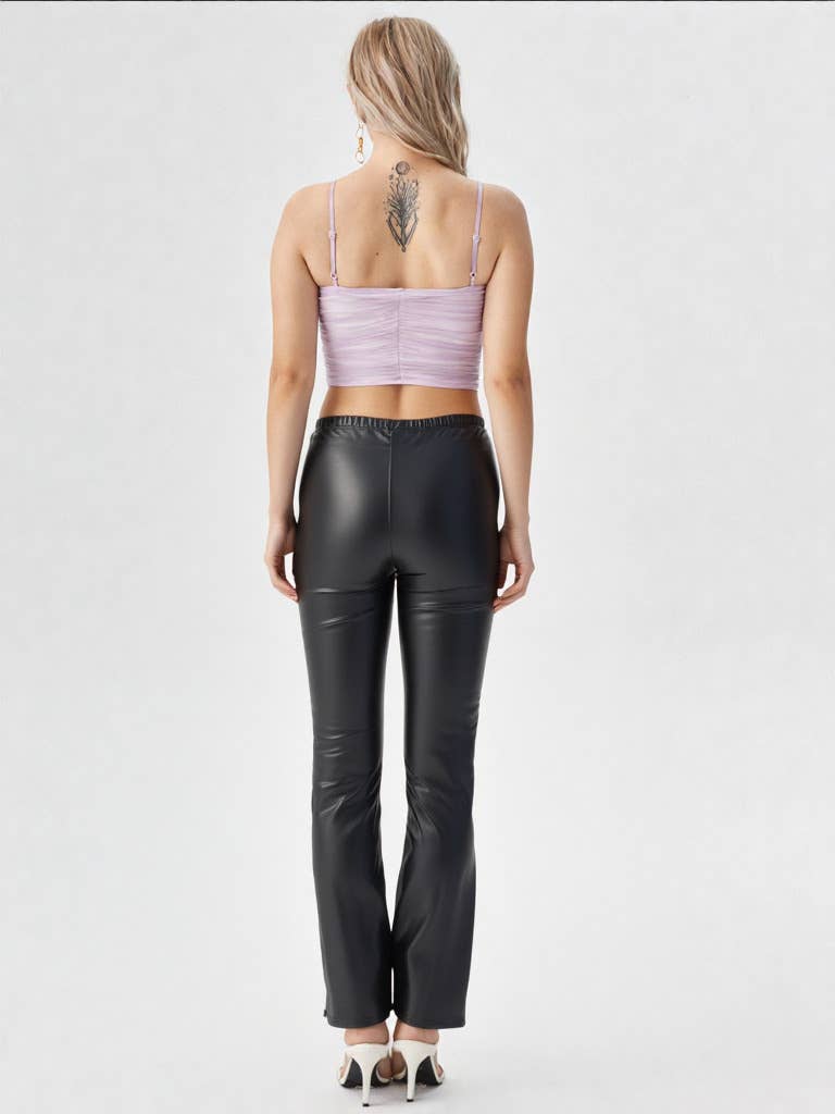 NP70301-High Waist Fitted Bell Bottom Faux Leather Pants