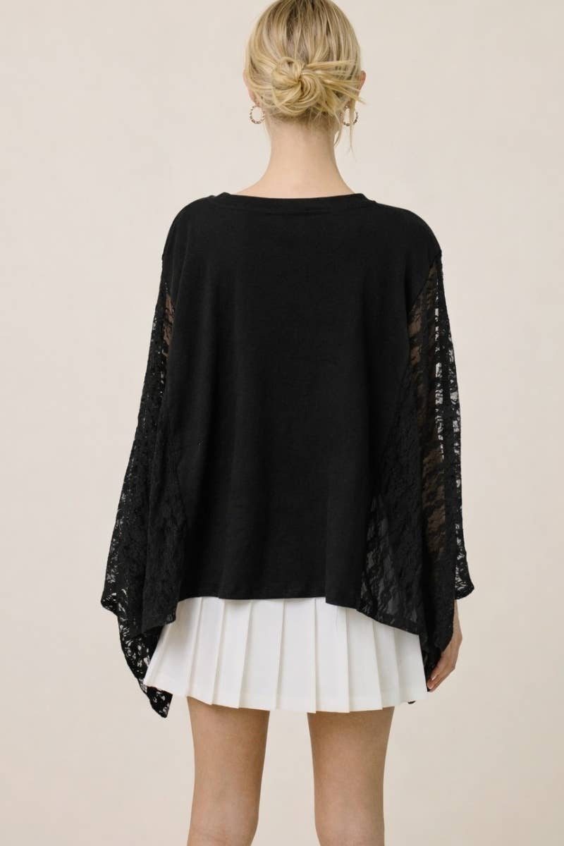 Vintage Free Spirit Rock & Roll Graphic Lace Wing Kaftan Top