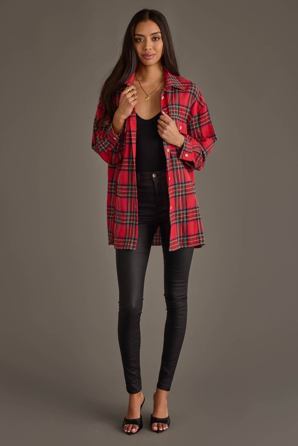 Red Multicolor Boyfriend Flannel Button Up