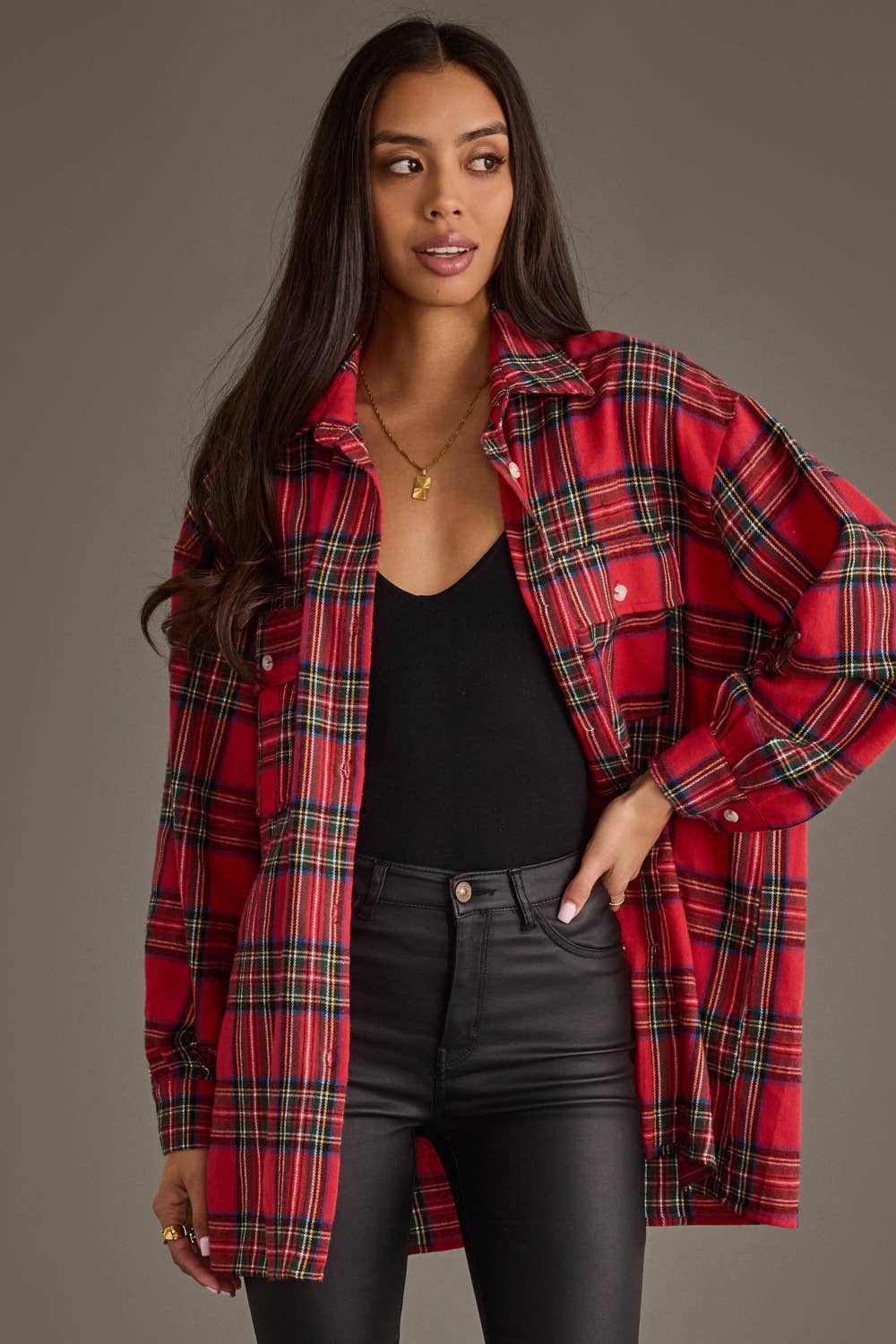 Red Multicolor Boyfriend Flannel Button Up