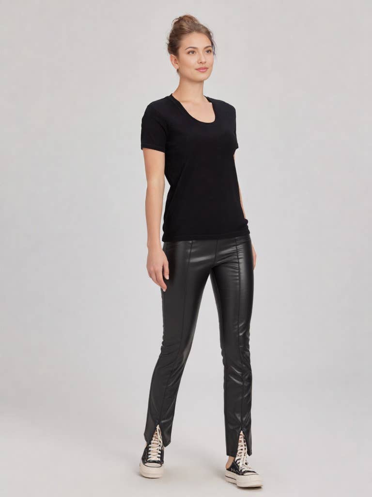 NP70301-High Waist Fitted Bell Bottom Faux Leather Pants