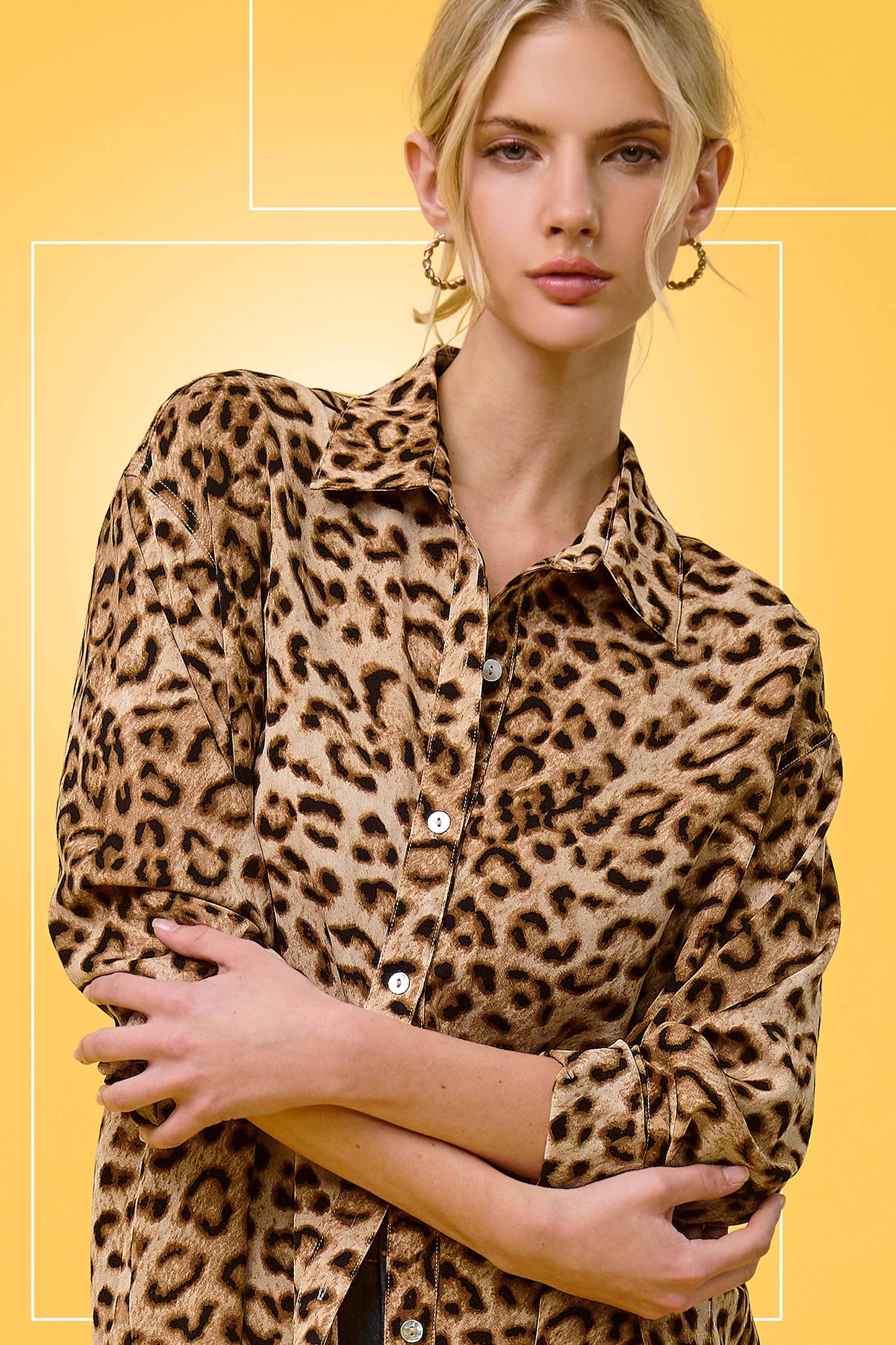 SRT7902-Leopard Printed Button Down Shirt Long Sleeve Fall