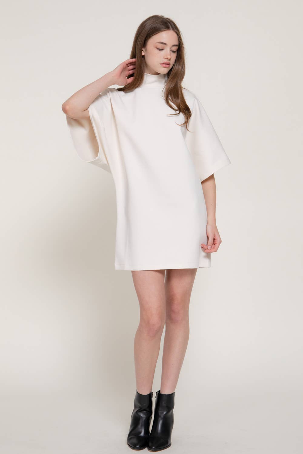 Batwing Short Sleeve High Neck Mini Dress