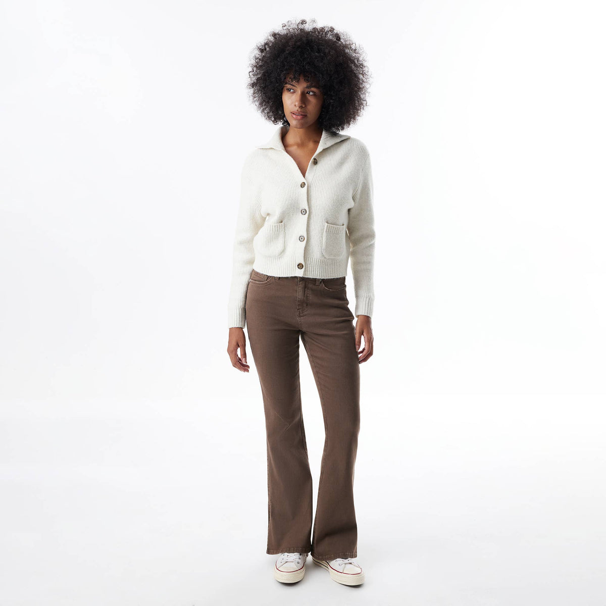 High Rise Flare Leg Jeans with Side Slits OSF1037