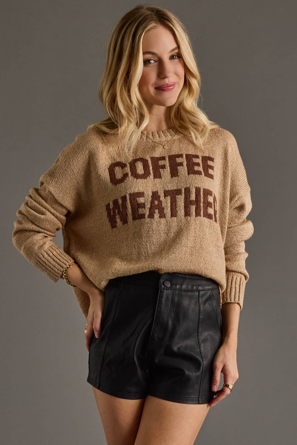 Tan & Brown Coffee Weather Lightweight Sweater