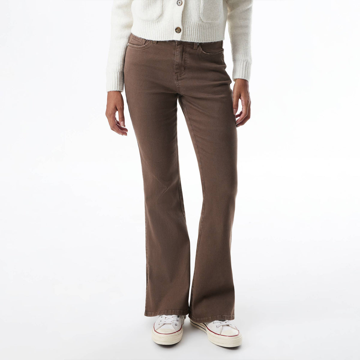 High Rise Flare Leg Jeans with Side Slits OSF1037