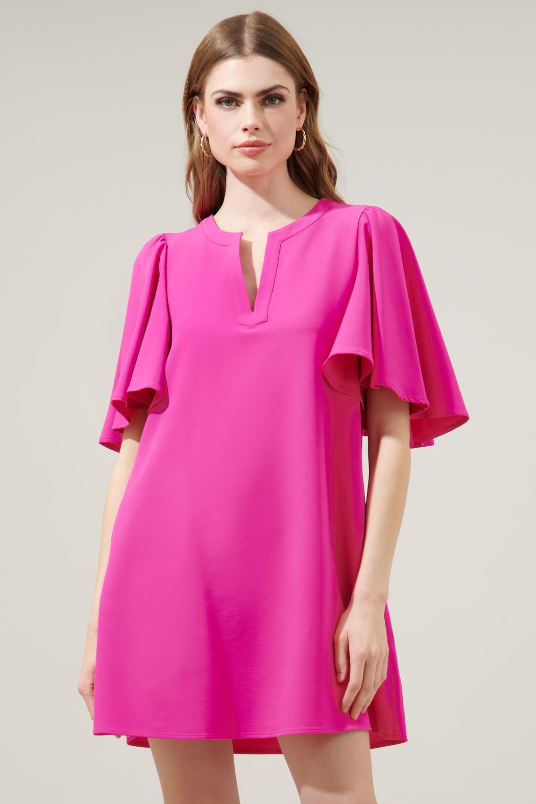 Flutter sleeve shift dress w/pockets