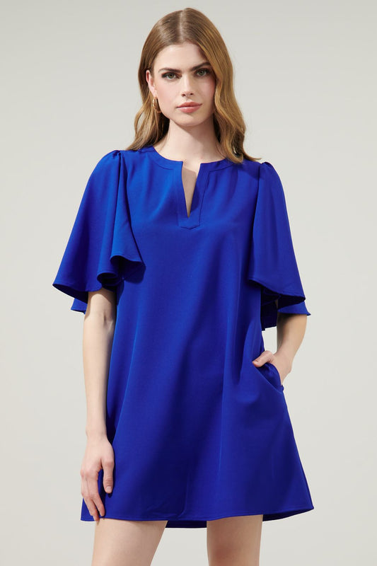 Flutter sleeve shift dress w/pockets