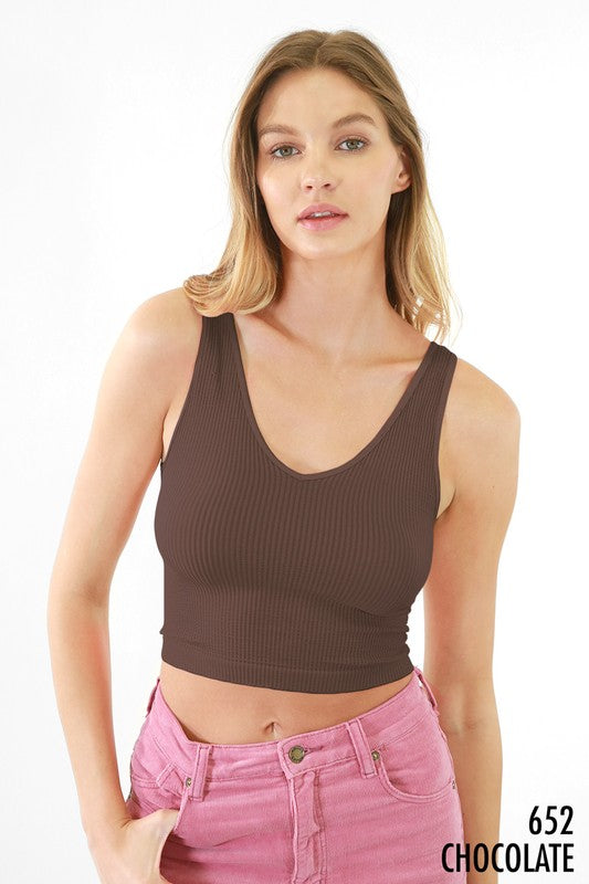 Brown reversible crop tank