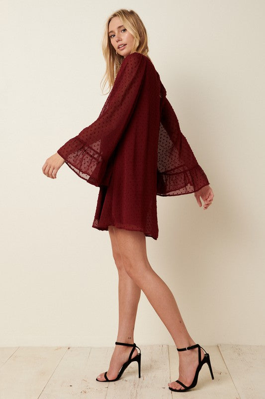 Burgundy bell sleeve dress